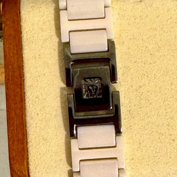 DIAMOND Set Dial Ladies🥂Champagne Blush Pink Ceramic Band Watch ANNE KLEIN - Picture 6 of 7